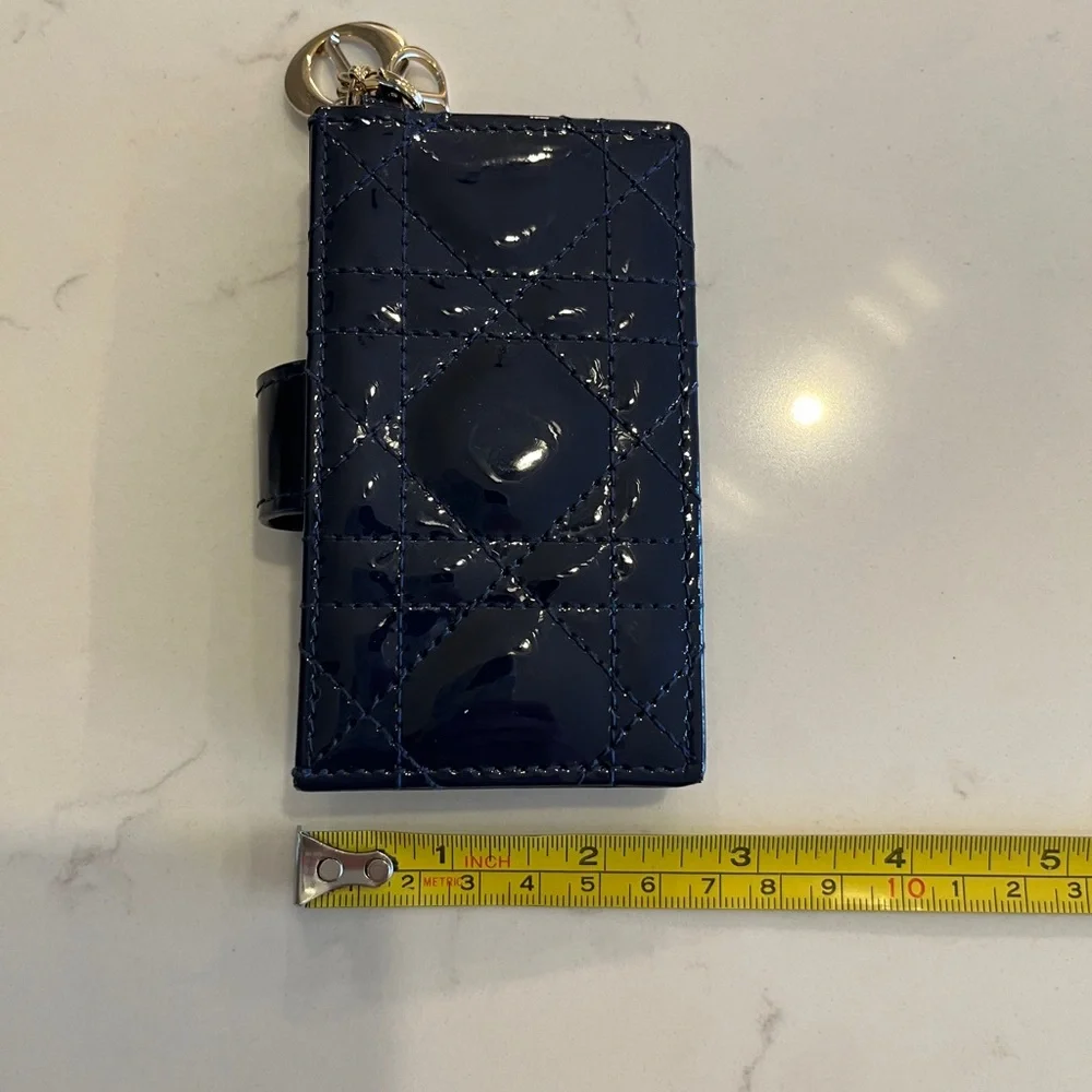 Navy Blue Dior Patent Leather 5 Gusset Accordion Card Holder Wallet EUC! Quilted